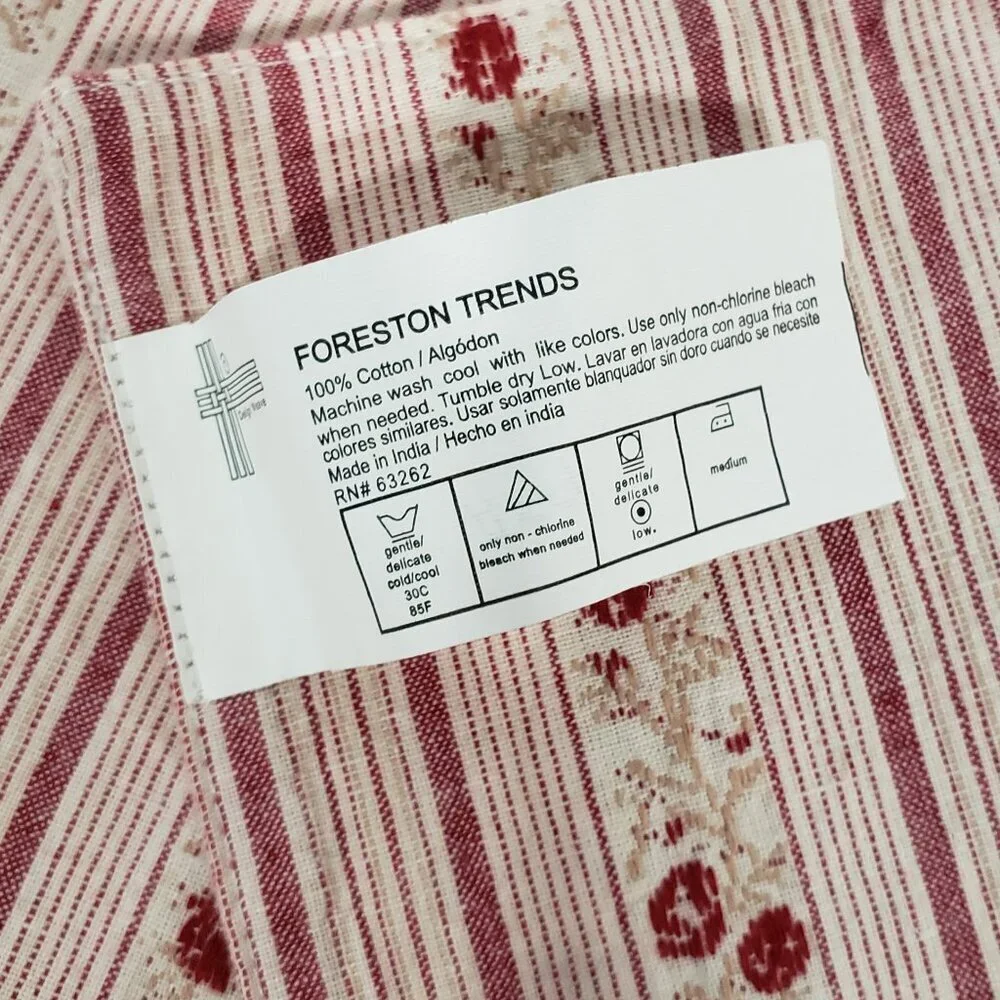 Foreston Trends Red Pink Floral Striped Pair of Cotton Placemats 17.5 X 12.5